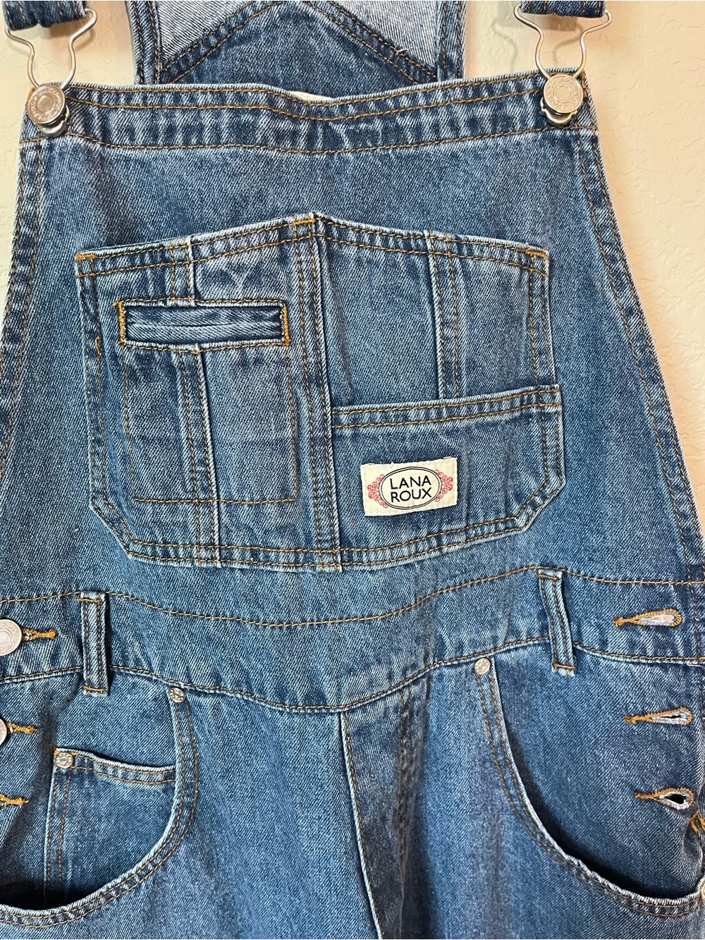 Lana Roux 90s Retro Utility Denim Overalls Straight Leg Sz M - Picture 3 of 9